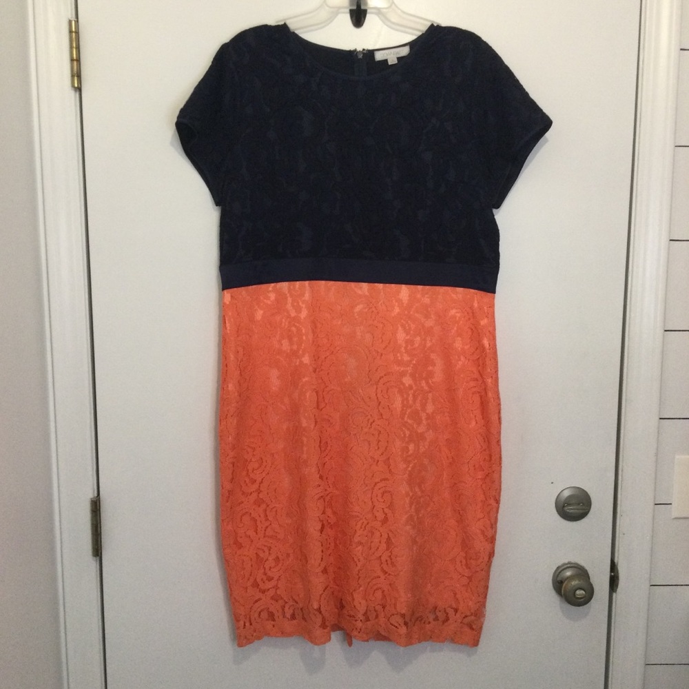 Downeast dress Womens Size XL Navy and‎ coral lace